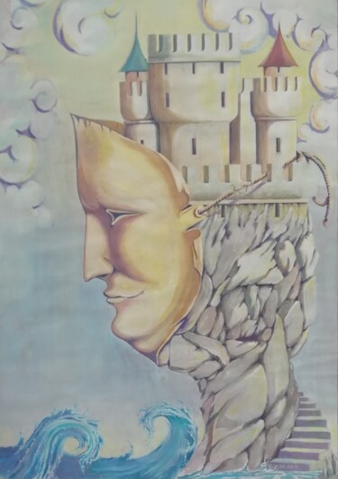 Malerei mit dem Titel "Le masque" von Zakarie Benhammada, Original-Kunstwerk, Gouache