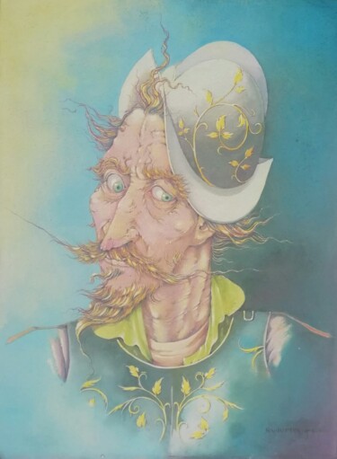Painting titled "Don Quichotte 2" by Zakarie Benhammada, Original Artwork, Gouache