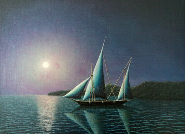 Peinture intitulée "Moonlight Night" par Zakhar Dadaian, Œuvre d'art originale, Huile