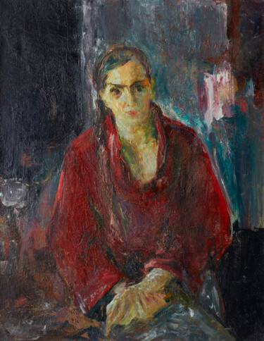 Painting titled "Alenka (Portrait in…" by Zakhar Shevchuk, Original Artwork, Oil Mounted on Wood Stretcher frame