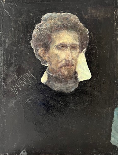Painting titled "Portrait on Black" by Zakhar Shevchuk, Original Artwork, Oil Mounted on Wood Stretcher frame