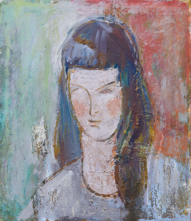 Schilderij getiteld "Portrait of a Girl" door Zakhar Shevchuk, Origineel Kunstwerk, Olie Gemonteerd op Frame voor houten bra…