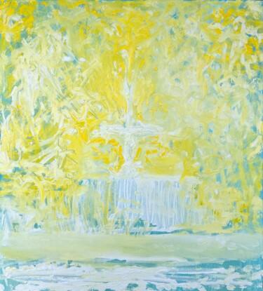Painting titled "Sunny Day Fountain" by Zakhar Shevchuk, Original Artwork, Oil Mounted on Wood Stretcher frame
