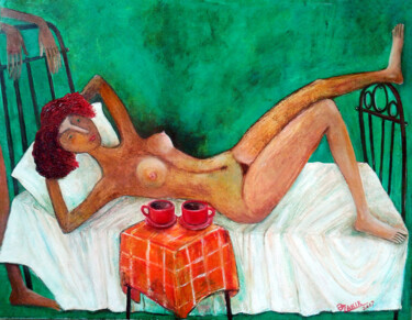 Painting titled "Morning coffee 2." by Zakir, Original Artwork, Oil