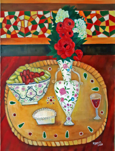 Painting titled ".Still life with gr…" by Zakir, Original Artwork, Oil