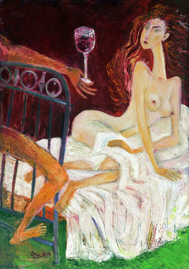 Malerei mit dem Titel "IN BED" von Zakir, Original-Kunstwerk, Öl