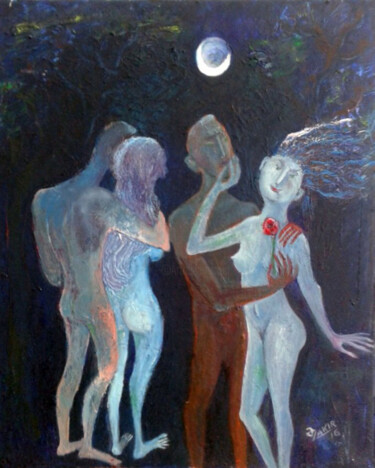 Painting titled "Moonlight Night" by Zakir, Original Artwork, Oil