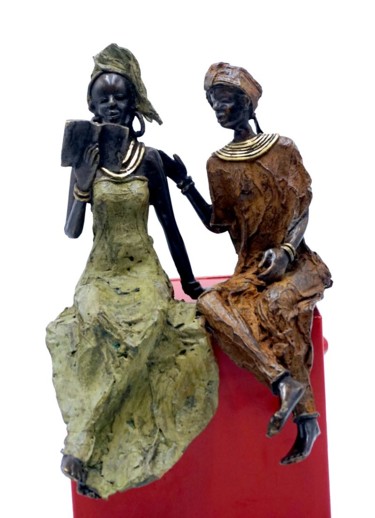 Skulptur mit dem Titel "Que lis-tu ?" von Zako, Original-Kunstwerk, Bronze