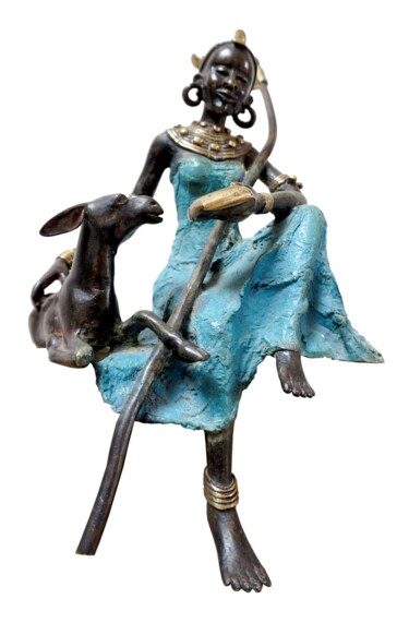 Skulptur mit dem Titel "La bergère et sa br…" von Zako, Original-Kunstwerk, Bronze