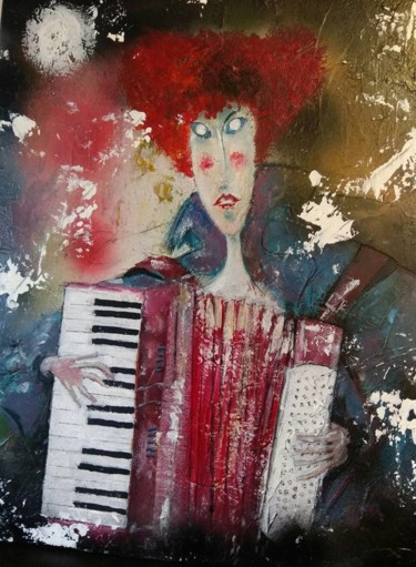 Schilderij getiteld "accordeoniste.jpg" door Antonio Zamariola, Origineel Kunstwerk, Acryl