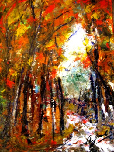Peinture intitulée "Sous-bois en automne" par Antonio Zamariola, Œuvre d'art originale, Acrylique