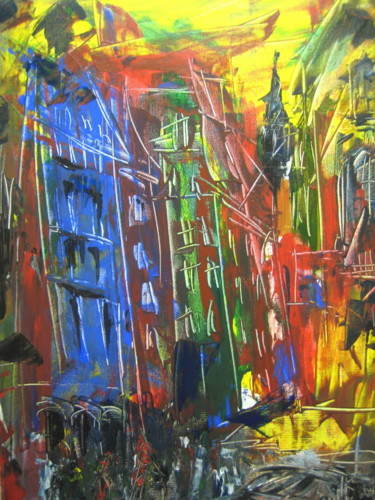 Painting titled "Un jour, une rue..." by Antonio Zamariola, Original Artwork, Acrylic