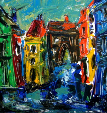 Painting titled "Porte de la ville" by Antonio Zamariola, Original Artwork, Acrylic