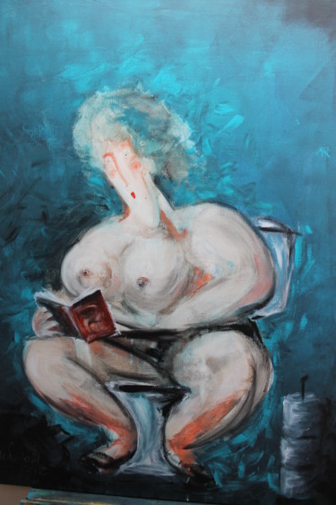 Painting titled "Femme lisant "500 n…" by Antonio Zamariola, Original Artwork, Acrylic