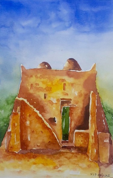 Painting titled "architecture" by Imed Zammouri, Original Artwork, Watercolor Mounted on Cardboard