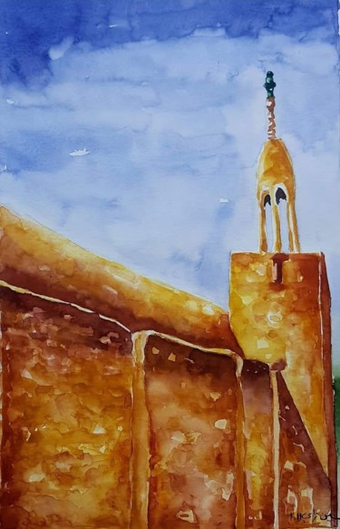Painting titled "architecture amazig…" by Imed Zammouri, Original Artwork, Watercolor Mounted on Cardboard