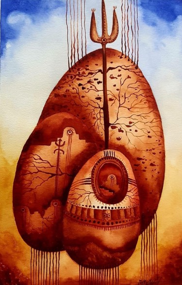 Peinture intitulée "naissance" par Imed Zammouri, Œuvre d'art originale, Aquarelle