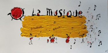 Painting titled "LA MUSIQUE" by Zanda, Original Artwork, Ink Mounted on Wood Stretcher frame
