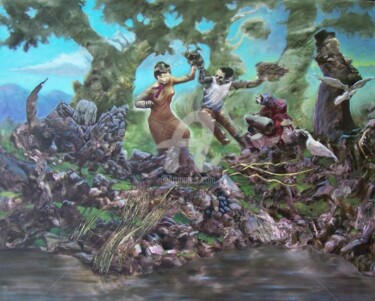 Pintura intitulada "Dançando na floresta" por Zandre, Obras de arte originais