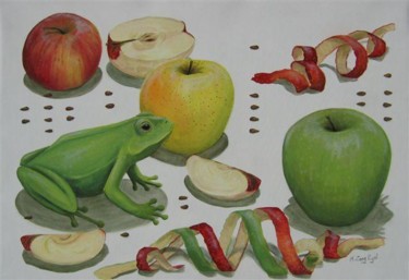 Pintura titulada "Pomme Rainette" por Marielle Zang-Pujol, Obra de arte original, Oleo