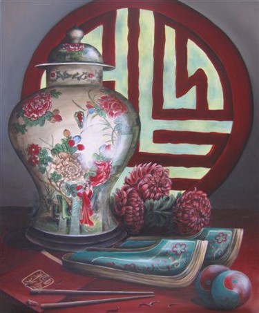 Malerei mit dem Titel "Potiche" von Marielle Zang-Pujol, Original-Kunstwerk, Öl