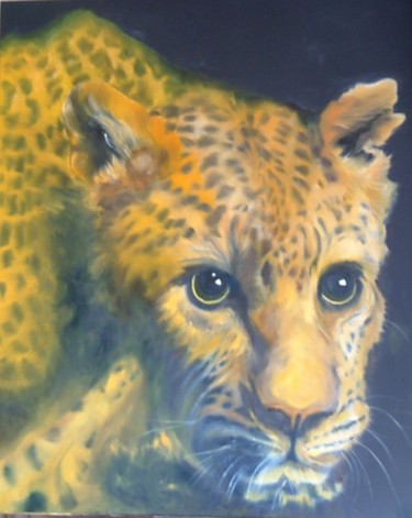 Painting titled "Leopard" by Andree Burniaux, Original Artwork, Oil