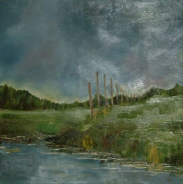Painting titled "Fleuve" by Andree Burniaux, Original Artwork, Oil
