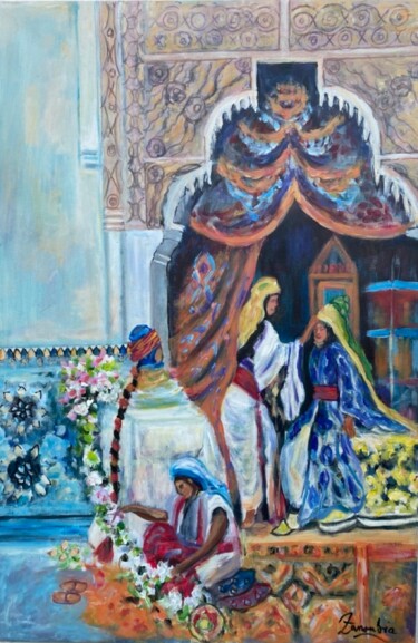 Painting titled "Tenue de hammam" by Zanoubia, Original Artwork, Acrylic Mounted on Wood Stretcher frame