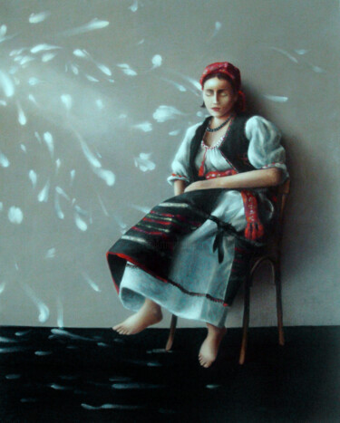 Painting titled "Sleeping Moldavian…" by Zapta, Original Artwork, Oil Mounted on Wood Stretcher frame