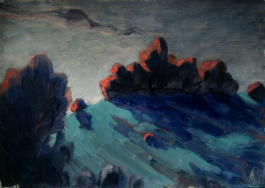 Painting titled "Night landscape" by Zapta, Original Artwork, Oil