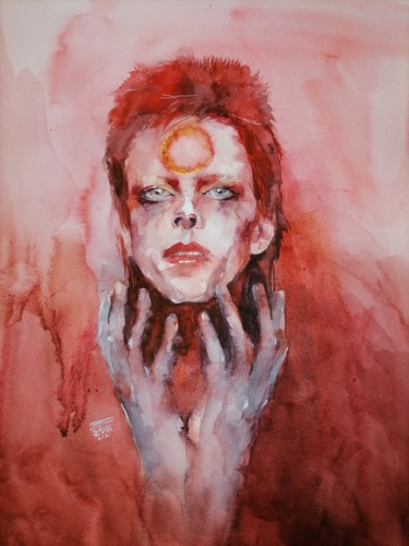 Peinture intitulée "Ziggy Stardust" par Zarina Dyganova (Zarin Winter), Œuvre d'art originale, Aquarelle