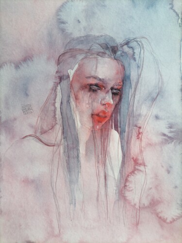 Schilderij getiteld "Jules/Hunter Schafe…" door Zarina Dyganova (Zarin Winter), Origineel Kunstwerk, Aquarel