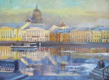 Painting titled "Ледоход на Неве" by Olga Zarkova, Original Artwork, Oil