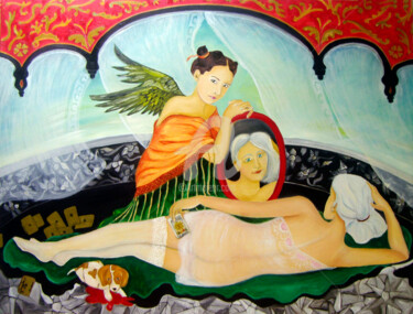Malerei mit dem Titel "El ángel verde o El…" von Zarzas, Original-Kunstwerk, Öl Auf Keilrahmen aus Holz montiert
