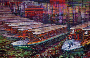 Painting titled "Boat" by Chunlei Zhang, Original Artwork, Oil Mounted on Wood Stretcher frame