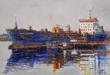 Drawing titled "Oil-Tanker 油轮" by Chunlei Zhang, Original Artwork, Acrylic