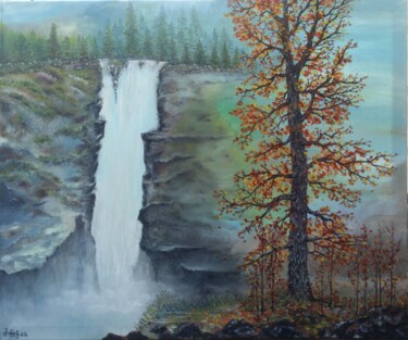 Картина под названием "Осенний водопад" - Вадим Федорук, Подлинное произведение искусства, Масло