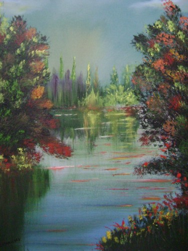 Peinture intitulée "lago no outono" par José Luís Francisco Zé, Œuvre d'art originale, Huile