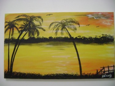 Pintura intitulada "rio e por do sol" por José Luís Francisco Zé, Obras de arte originais