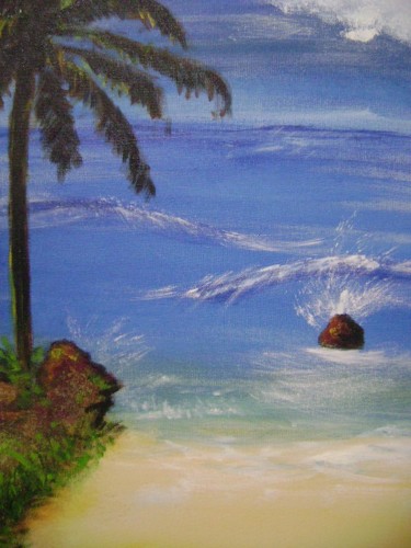Pintura intitulada "mar e coqueiro" por José Luís Francisco Zé, Obras de arte originais, Óleo