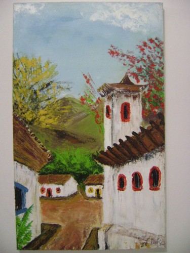 Pintura intitulada "casario igreja" por José Luís Francisco Zé, Obras de arte originais, Óleo