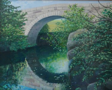 Painting titled "Ponte Velha - Old B…" by Zélia Matias, Original Artwork, Oil Mounted on Wood Panel