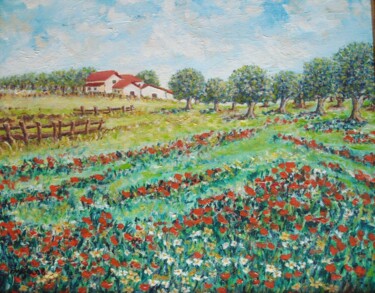 Painting titled "Poppies - Papoilas" by Zélia Matias, Original Artwork, Oil Mounted on Wood Panel