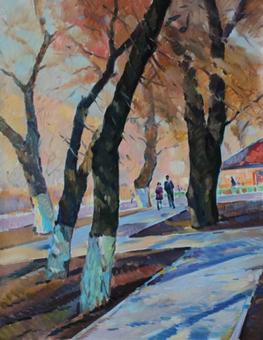 Картина под названием "Весна в городе" - Егор Безбородов, Подлинное произведение искусства, Масло
