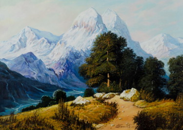 Pittura intitolato "Гора Ушба" da Georgii Kamenev, Opera d'arte originale, Olio