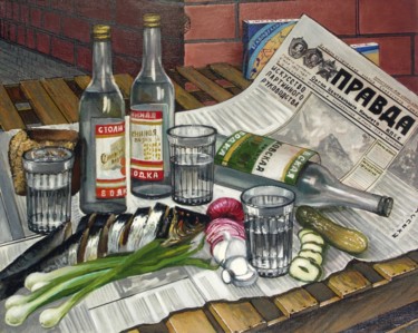 Malerei mit dem Titel "Эпоха застолья" von Georgii Kamenev, Original-Kunstwerk, Öl