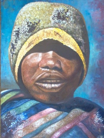 Painting titled "XHOSA BOY" by Zendaart, Original Artwork, Oil