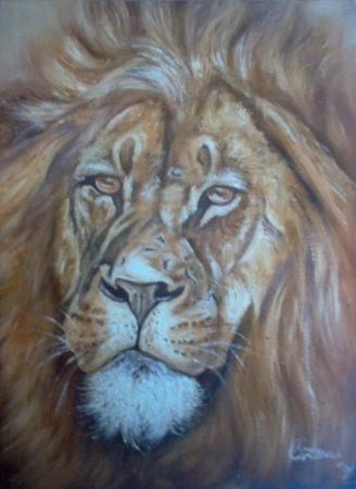 Painting titled "lion king" by Zendaart, Original Artwork, Oil