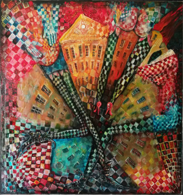Painting titled "City Girls" by Zenya Gorlik, Original Artwork, Acrylic