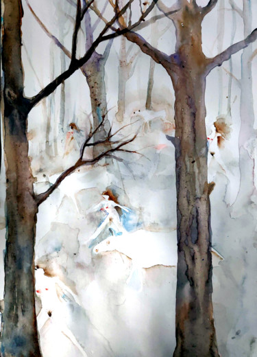 Painting titled "Predawn Dream on a…" by Zenya Gorlik, Original Artwork, Watercolor